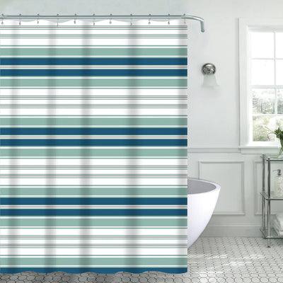1 of 1:Barbara 13-Piece Stripe Canvas Shower Curtain, Green-Blue, 70x72 Inches 