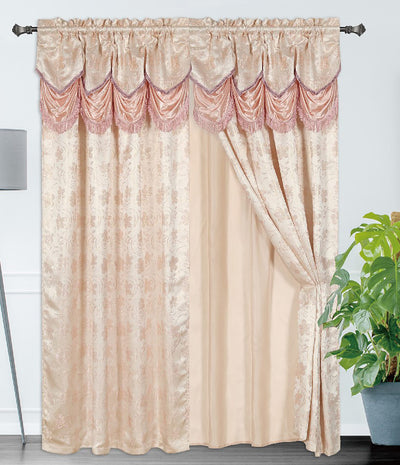 1 of 5:Devika Jacquard Rod Pocket Panel With Attached Valance and Backing, Blush, 54x84 Inches 