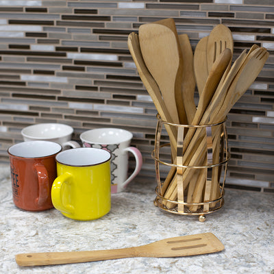 4 of 5:Home Basics Lyon Cutlery Holder with Mesh Bottom and Non-Skid Feet, Rose Gold 