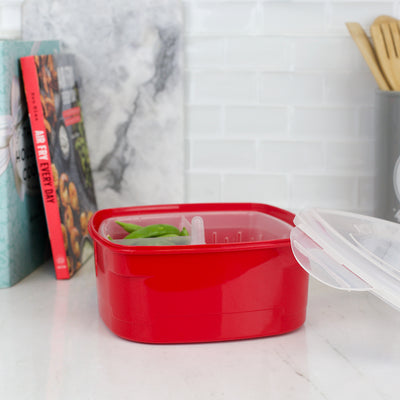 5 of 6:Home Basics Adjustable 4-Section Plastic Microwave Plastic Steamer, Red 