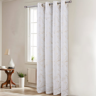 3 of 6:Surya Metallic Printed Marble Design Velvet Grommet Window Panel, 54x84 Inches 