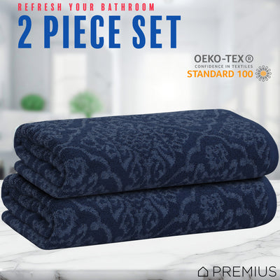 21 of 23:PREMIUS 2 Pack Damask 100% Cotton Yarn Dyed Hand Towel, 16x28 Inches 