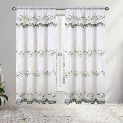 3 of 4:Rideau de fenêtre brodé floral Amira avec cantonnière et support, 55 x 84 pouces 