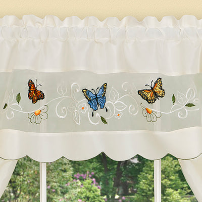 3 of 3:Daisy Meadow Embellished Cottage Window Curtain Set 58x24 
