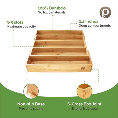 6 of 9:Plateau séparateur extensible et réglable en bois pour couverts en bambou Pristine, 5 emplacements, 43 x 49,3 x 6,1 cm 