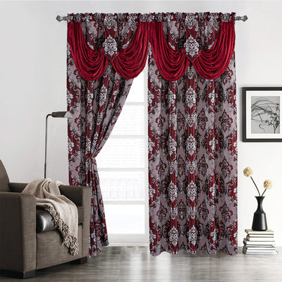 5 of 5:Sheriann Damask Jacquard Rod Pocket Window Panel with Valance, 54x84 Inches 