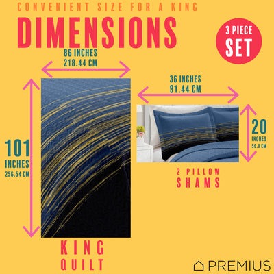 4 of 10:Parure de lit 3 pièces en microfibre infroissable PREMIUS Leo, bleu marine et doré 