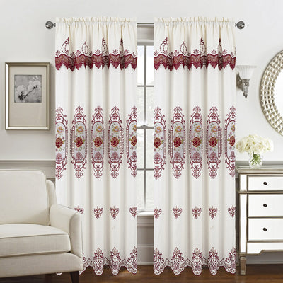 4 of 5:Veronica Floral Macrame Jacquard Window Panel with Attached Valance, 55x84 Inches 