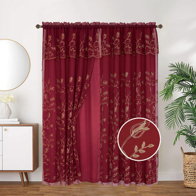 5 of 12:Kylie Embroidered Rod Pocket Window Panel with Attached Valance and Backing, 54x90 Inches 