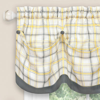 2 of 3:Paire de rideaux de fenêtre Tattersall avec cantonnière - 58 x 24 - Gris 