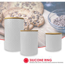 5 of 7:Home Basics 3 Piece Ceramic Canister Set with Bamboo Lids, Honeycomb White 