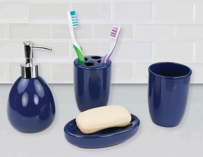 1 of 3:Ensemble d'accessoires de bain Home Basics 4 pièces, bleu marine 