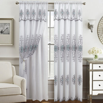 1 of 5:Panneau de broderie florale Romela avec cantonnière et support, 54 x 84 pouces 
