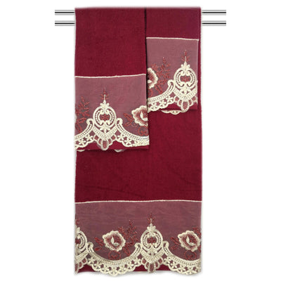 3 of 7:Mercury 3-Piece Floral Embroidered Cotton Decorative Bath Towel Set 