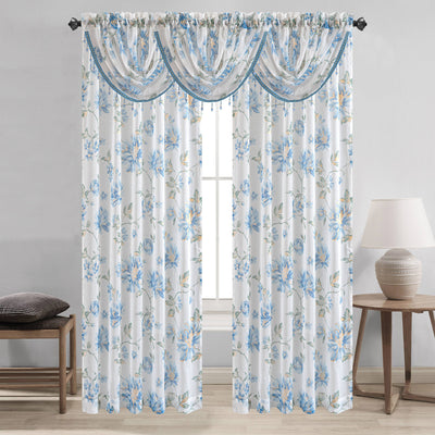 14 of 32:Rideau de fenêtre à passe-tringle métallique transparent à motif floral Anna et cantonnière cascade, tous vendus séparément 