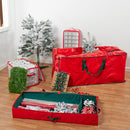 4 of 4:Home Basics Red Textured PVC Christmas Wrapping Storage Organizer with Green Handles 