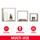 5 of 6:Home Basics 3 Piece MDF Floating Wall Cubes, Grey 