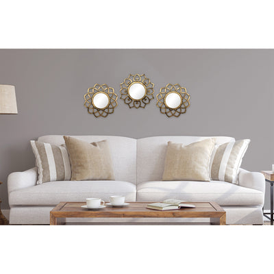 2 of 2:PREMIUS 3-Piece Brushed Gold Mirror Set Wall Decor Scroll, Antique Gold, 30x10 Inches 