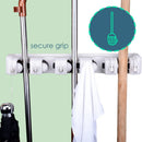 6 of 7:Home Basics - Organizador de escoba y fregona de plástico con 5 ranuras y 6 ganchos, color blanco 