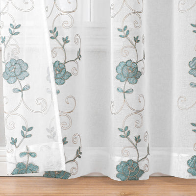 2 of 13:Runyan Floral Sheer Metallic Embroidered Grommet Window Panel, 54x84 Inches 