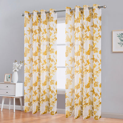 2 of 6:Myra Floral Printed Semi-Sheer Grommet Window Panel, 54x84 Inches 