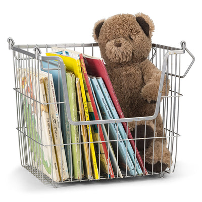 4 of 6:Home Basics Steel Wire Large Stackable Basket with Handles, Grey, 14x11.5x9.75 Inches 
