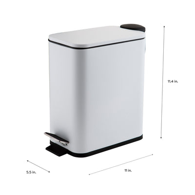 4 of 4:Simplify Slim Rectangular 5 Liter Pedal Trash Bin with Soft Close Lid in White 