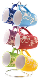 1 of 5:Ensemble de 6 tasses en céramique avec support Home Basics, motif marguerite, multicolore 