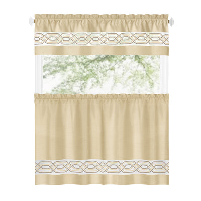 16 of 40:Paige Embroidered Kitchen Curtain and Valance Set, Tiers 55x36, Valance 55x13 Inches 