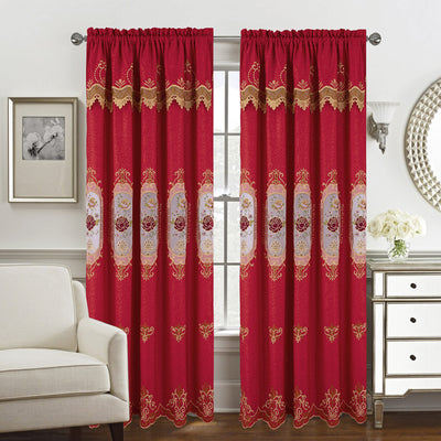 1 of 5:Veronica Floral Macrame Jacquard Window Panel with Attached Valance, 55x84 Inches 