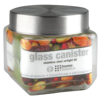 1 of 3:Home Basics Glass Square Canister with Steel Lid 