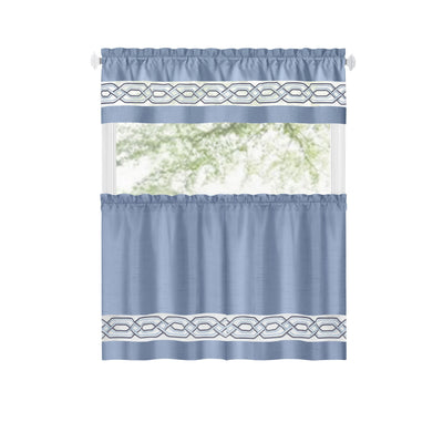 34 of 40:Paige Embroidered Kitchen Curtain and Valance Set, Tiers 55x36, Valance 55x13 Inches 