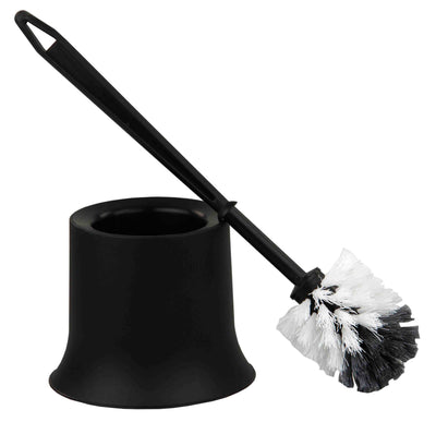 2 of 14:Home Basics Plastic Toilet Brush with Compact Holder, Black 