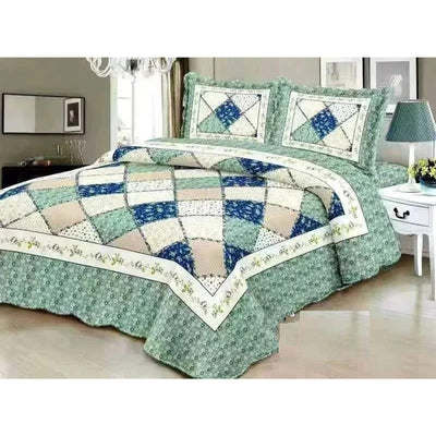 1 of 1:All For You 3 Piece Embroidered Floral Printed Quilt Set, Sage, Queen, 86x94 Inches 