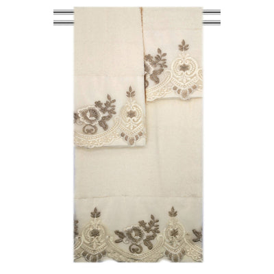 1 of 7:Mercury 3-Piece Floral Embroidered Cotton Decorative Bath Towel Set 