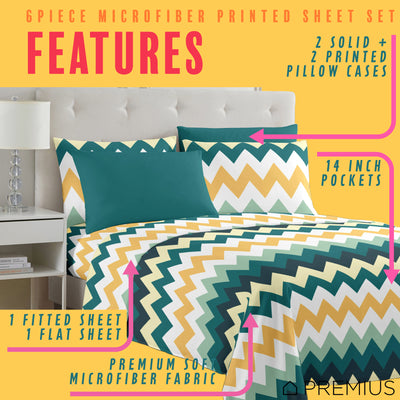 9 of 28:PREMIUS Montego Soft Wrinkle-Free Microfiber Sheet Set, Green-Yellow 