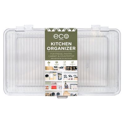 1 of 1:PREMIUS Rectangular Kitchen Organizer Box With Hinged Lid, Clear, 10.75x6.5x3.7 Inches 