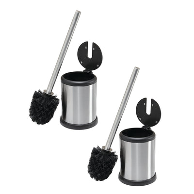 1 of 4:Bath Bliss 2 Pack Self Closing Lid Toilet Brush and Holder in Stainless Steel 