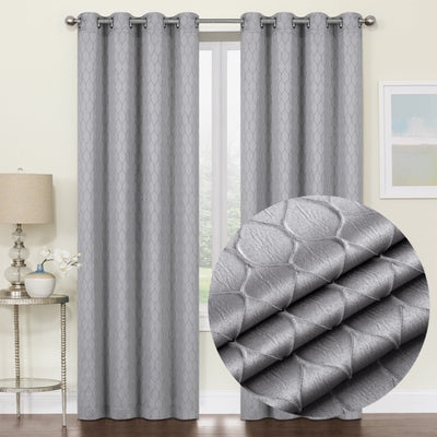 1 of 5:Mackenna Ogee Jacquard Grommet Window Panel, Gray, 52x84 Inches 