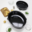7 of 7:Home Basics Sartén ovalada profunda antiadherente de acero al carbono esmaltado con tapa, negro, 16 pulgadas 