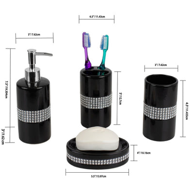 6 of 6:Ensemble d'accessoires de bain de luxe Home Basics, 4 pièces, avec de superbes paillettes, noir 