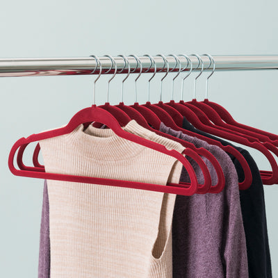 3 of 3:Home Basics 10 Piece Velvet Hanger, Burgundy 