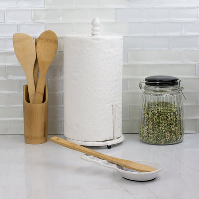 4 of 6:Home Basics Lattice Collection Cast Iron Spoon Rest, White 