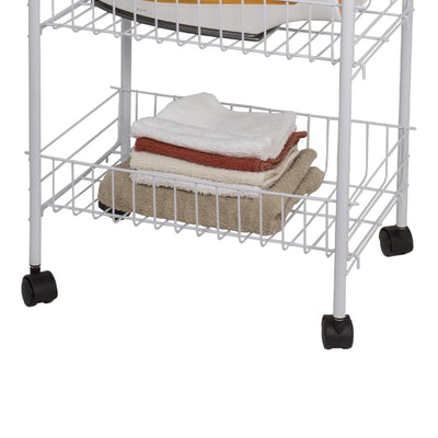 4 of 5:Home Basics 4 Tier Steel Kitchen Trolley, White, 34x14x9 Inches 