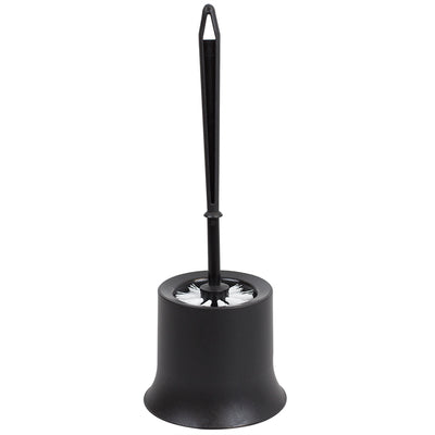4 of 14:Home Basics Plastic Toilet Brush with Compact Holder, Black 