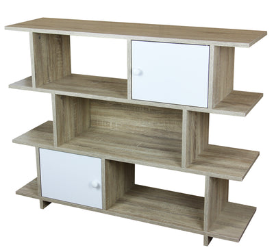 1 of 3:Home Basics 3 Tier Wood Display Book Shelf Organizer Unit with 2 Cabinet Doors (Oak) 