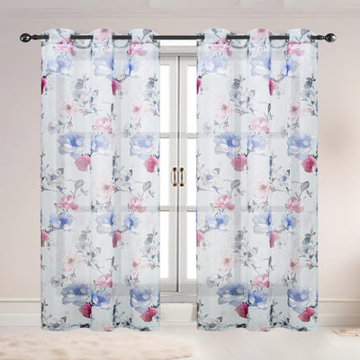 2 of 5:Alaina 2 Pack Floral Sheer Voile Grommet Window Curtain Panel, 37x84 Inches 