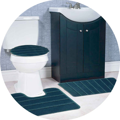 4 of 8:Ensemble de 3 tapis de bain touffetés antidérapants à rayures Atlanta 