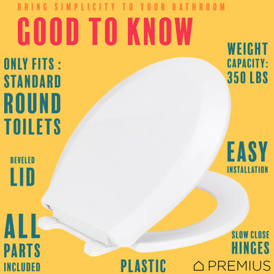 7 of 14:PREMIUS Slow Close Beveled Plastic Toilet Seat, Standard Round, 17 Inches 