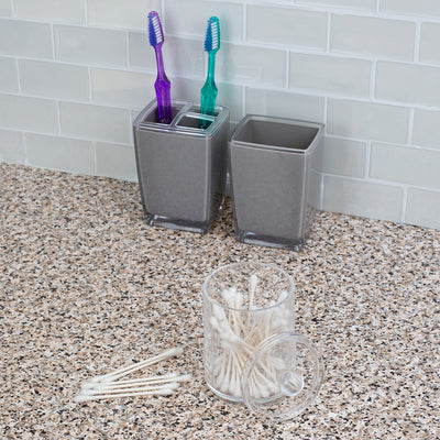 5 of 6:Home Basics Round Plastic Cotton Swab and Ball Holder, Clear 
